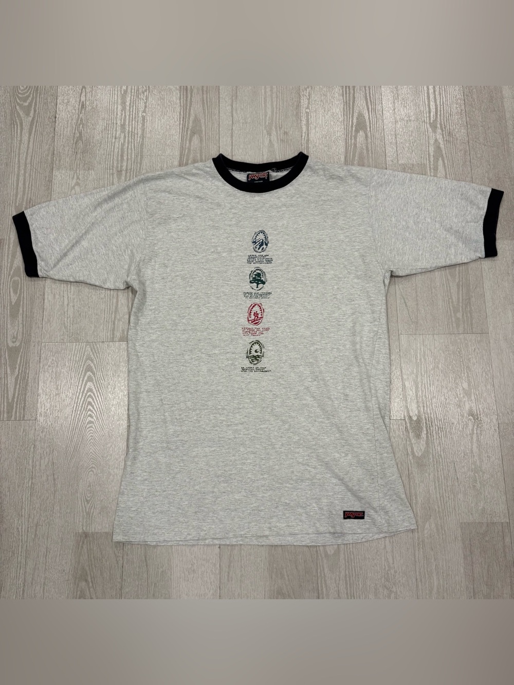 Vintage 90s JanSport Outdoor Environmental Graphic Ringer T-Shirt Men’s Large